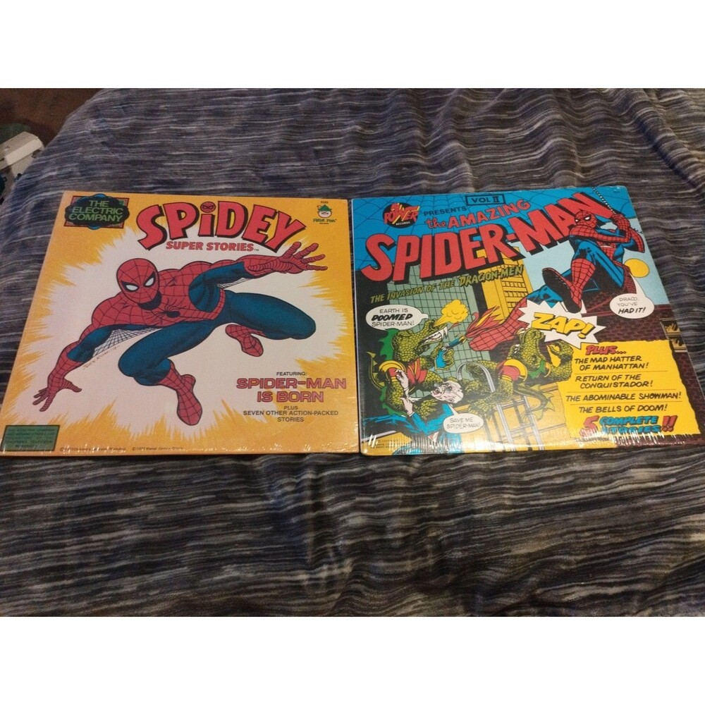 Lot Of 2 NEW SEALED The Amazing Spider-Man Vinyl LPs Power Records 8144 8189